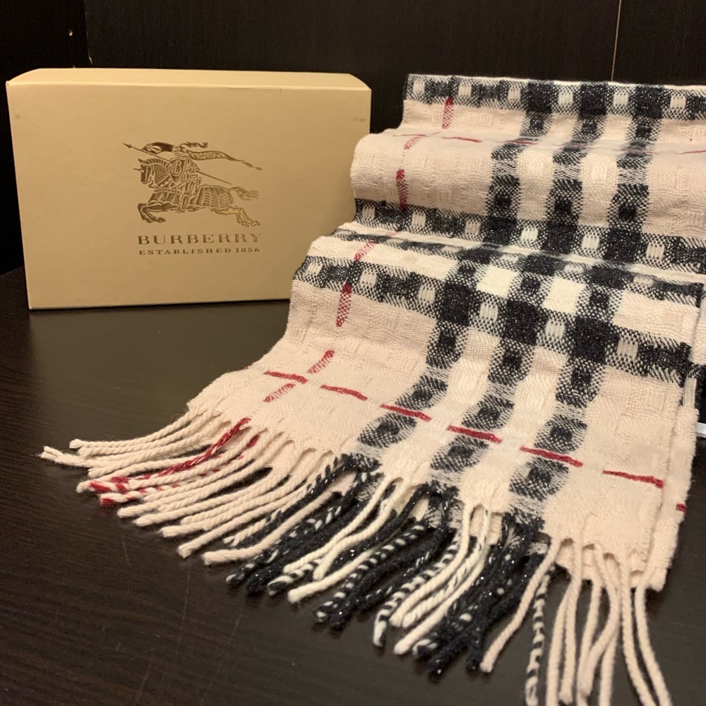 Auth BURBERRY Merino Wool Cashmere Check Scarf